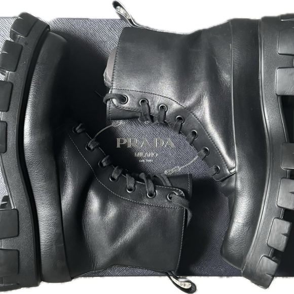 Prada Monolith Leather and Nylon Combat Boots